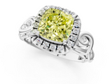 White gold Fancy Yellow Cushion  Cut Halo Diamond Ring with Scrollwork Band and Four-Prong Setting_71