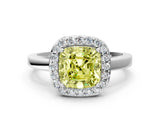 White gold Fancy Yellow Cushion Cut Halo Diamond Ring with Solitaire Band and Prong Setting