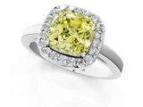 White gold Fancy Yellow Cushion Cut Halo Diamond Ring with Solitaire Band and Prong Setting_1