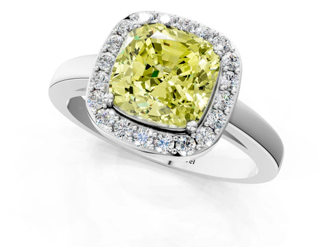 White gold Fancy Yellow Cushion Cut Halo Diamond Ring with Solitaire Band and Prong Setting_1