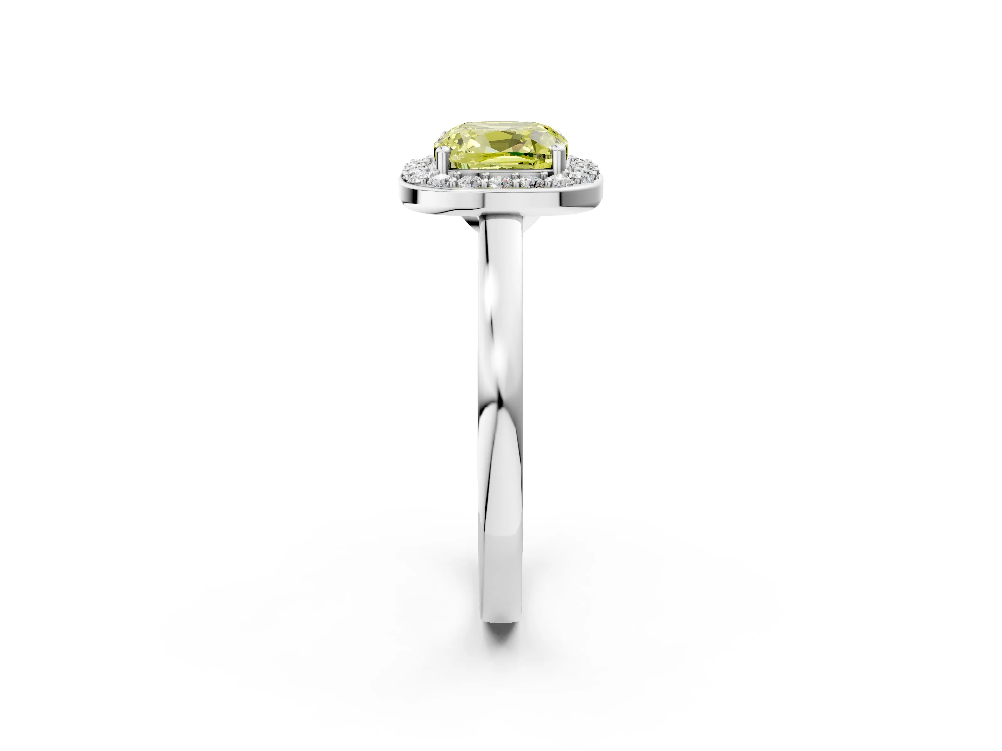 White gold Fancy Yellow Cushion Cut Halo Diamond Ring with Solitaire Band and Prong Setting_2