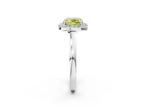 White gold Fancy Yellow Cushion Cut Halo Diamond Ring with Solitaire Band and Prong Setting_2