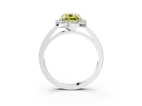 White gold Fancy Yellow Cushion Cut Halo Diamond Ring with Solitaire Band and Prong Setting_3