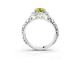 White gold Fancy Yellow Cushion Cut Halo Diamond Solitaire with Filigree Band and Four-Prong Setting_3