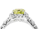 White gold Fancy Yellow Cushion Cut Halo Diamond Solitaire with Filigree Band and Four-Prong Setting_4