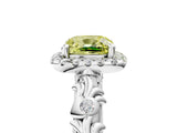 White gold Fancy Yellow Cushion Cut Halo Diamond Solitaire with Filigree Band and Four-Prong Setting_5
