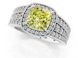 White gold Fancy Yellow Cushion Cut Halo Diamond Split Shank Ring with Prong Setting_1