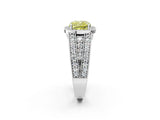 White gold Fancy Yellow Cushion Cut Halo Diamond Split Shank Ring with Prong Setting_2
