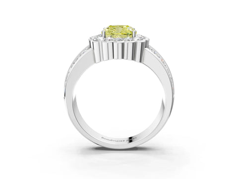 White gold Fancy Yellow Cushion Cut Halo Diamond Split Shank Ring with Scalloped Prong Setting_15
