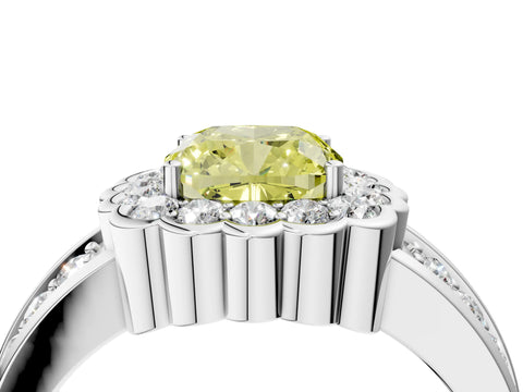 White gold Fancy Yellow Cushion Cut Halo Diamond Split Shank Ring with Scalloped Prong Setting_16