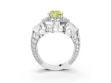 White gold Fancy Yellow Cushion Cut Halo Milgrain Diamond Engagement Ring with Leaf Band and Four-Prong Setting_3