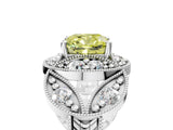 White gold Fancy Yellow Cushion Cut Halo Milgrain Diamond Engagement Ring with Leaf Band and Four-Prong Setting_5