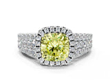 White gold Fancy Yellow Cushion Cut Halo Pavé Diamond Engagement Ring with Split Shank and Four-Prong Setting_3
