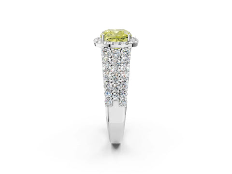 White gold Fancy Yellow Cushion Cut Halo Pavé Diamond Engagement Ring with Split Shank and Four-Prong Setting_5