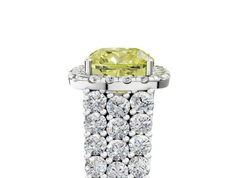 White gold Fancy Yellow Cushion Cut Halo Pavé Diamond Engagement Ring with Split Shank and Four-Prong Setting_8