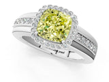White gold Fancy Yellow Cushion  Cut Halo Pave Band Four-Prong Ring_49