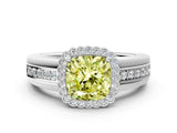 White gold Fancy Yellow Cushion  Cut Halo Pave Band Four-Prong Ring_49