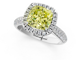 White gold Fancy Yellow Cushion  Cut Halo Pave Band Four-Prong Setting Ring_38