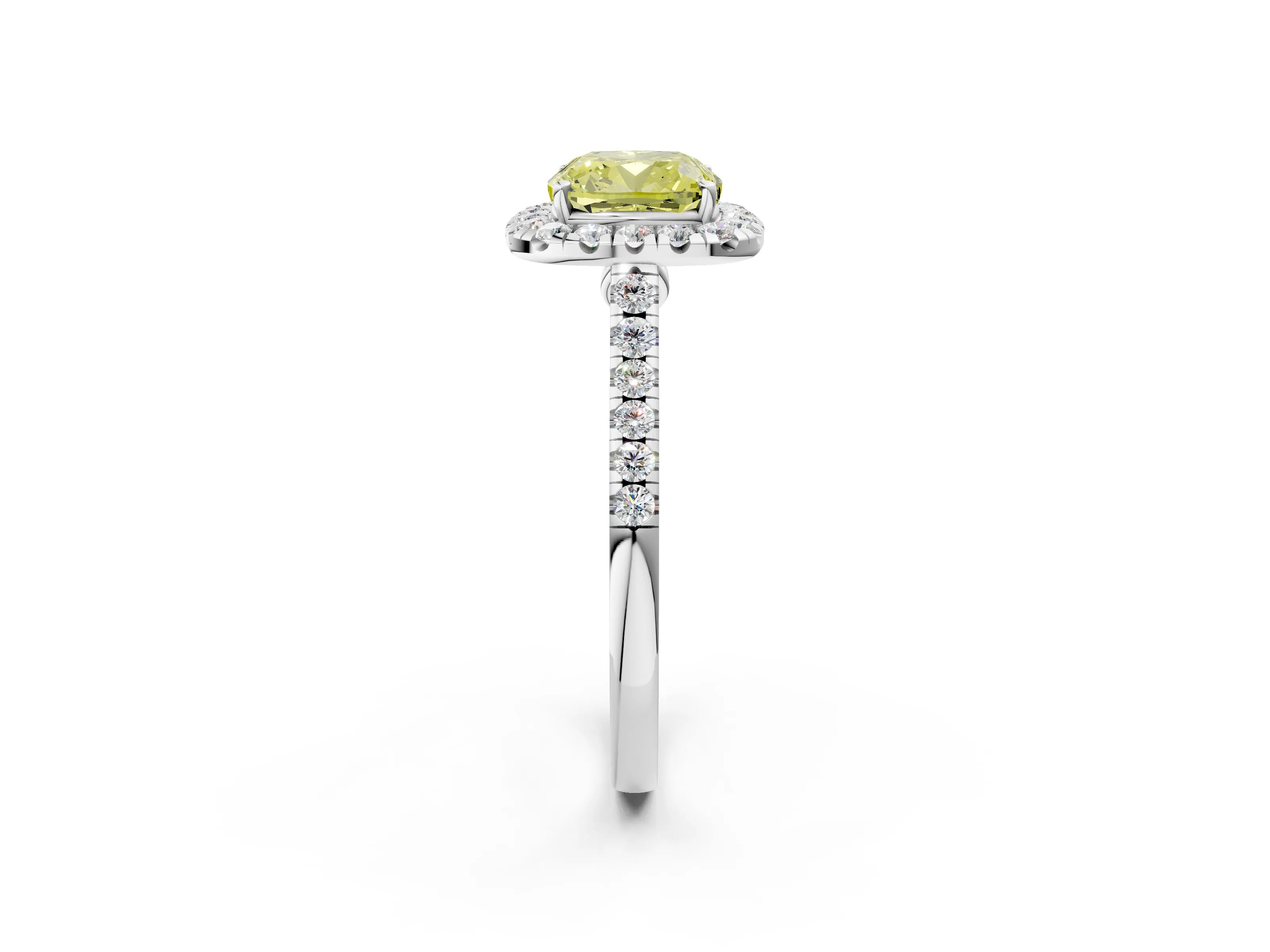 White gold Fancy Yellow Cushion Cut Halo Pave Diamond Engagement Ring with Four-Prong Setting_2
