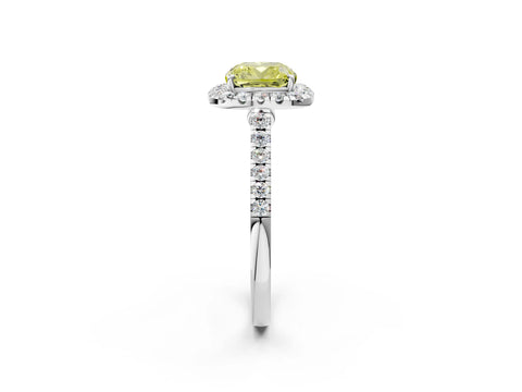 White gold Fancy Yellow Cushion Cut Halo Pave Diamond Engagement Ring with Four-Prong Setting_2