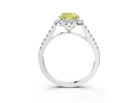 White gold Fancy Yellow Cushion Cut Halo Pave Diamond Engagement Ring with Four-Prong Setting_3