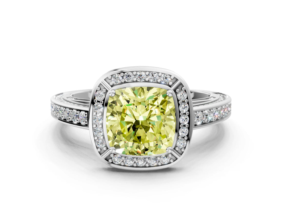 White gold Fancy Yellow Cushion  Cut Halo Pave Split Shank Prong Setting Ring_32