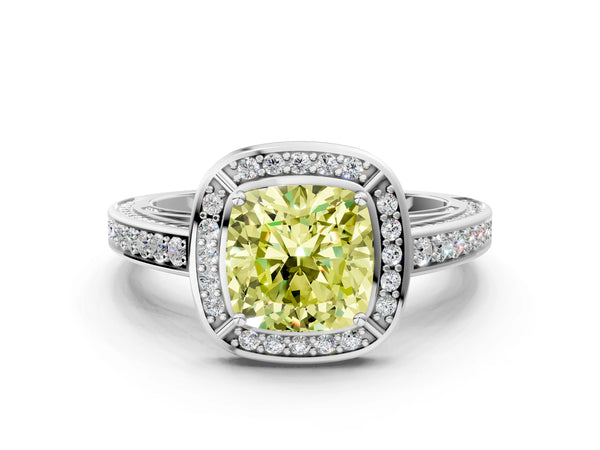 White gold Fancy Yellow Cushion  Cut Halo Pave Split Shank Prong Setting Ring