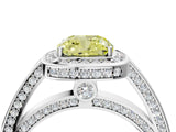 White gold Fancy Yellow Cushion  Cut Halo Pave Split Shank Prong Setting Ring_36