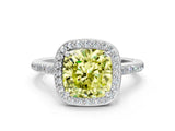 White gold Fancy Yellow Cushion Cut Halo Round Diamond Pavé Band with Four-Prong Setting_15