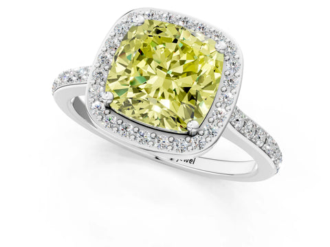 White gold Fancy Yellow Cushion Cut Halo Round Diamond Pavé Band with Four-Prong Setting_16
