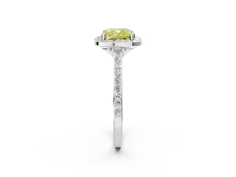White gold Fancy Yellow Cushion Cut Halo Round Diamond Pavé Band with Four-Prong Setting_17