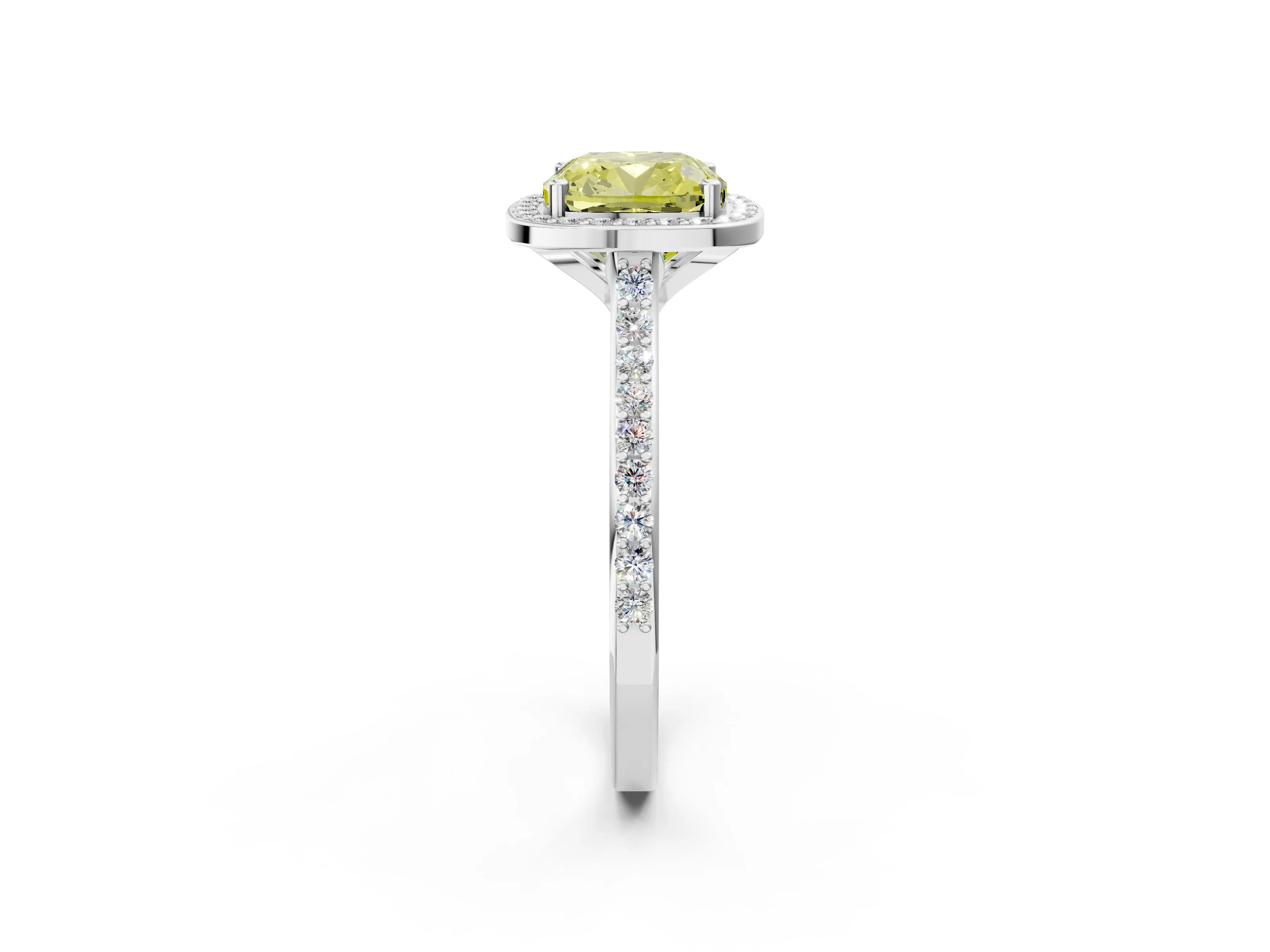 White gold Fancy Yellow Cushion Cut Halo Round Diamond Pavé Band with Four-Prong Setting_17