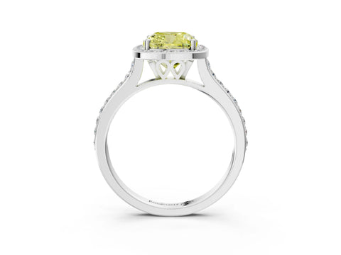 White gold Fancy Yellow Cushion Cut Halo Round Diamond Pavé Band with Four-Prong Setting_18