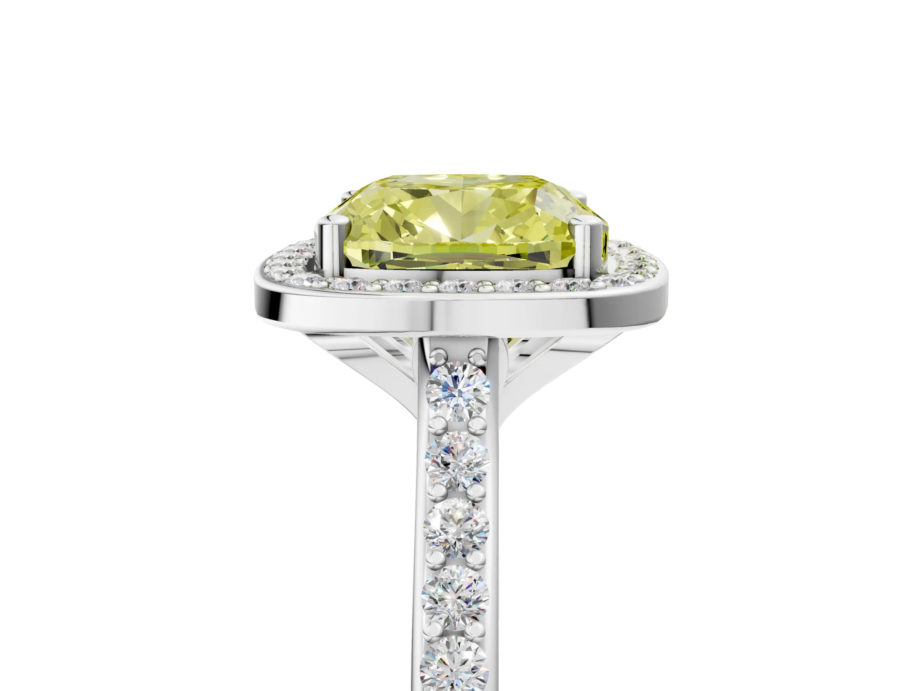 White gold Fancy Yellow Cushion Cut Halo Round Diamond Pavé Band with Four-Prong Setting_20