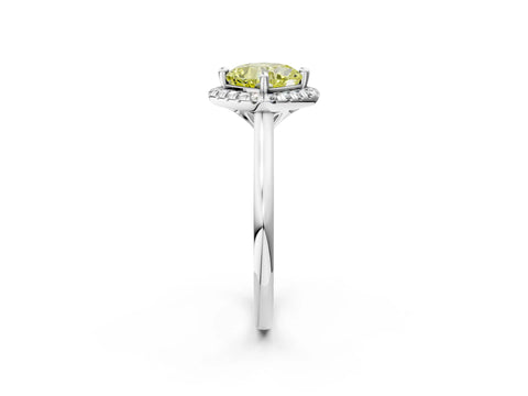 White gold Fancy Yellow Cushion Cut Halo Round Diamond Solitaire Engagement Ring with Pave Band and Four-Prong Setting_26