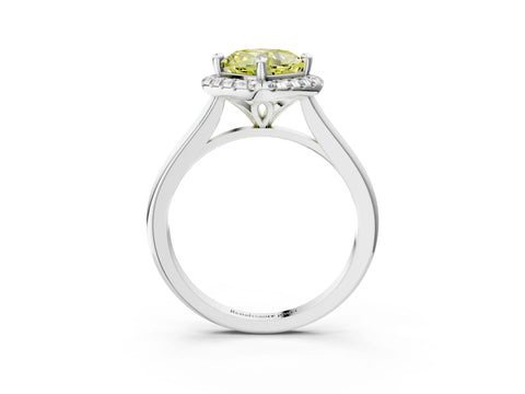 White gold Fancy Yellow Cushion Cut Halo Round Diamond Solitaire Engagement Ring with Pave Band and Four-Prong Setting_27