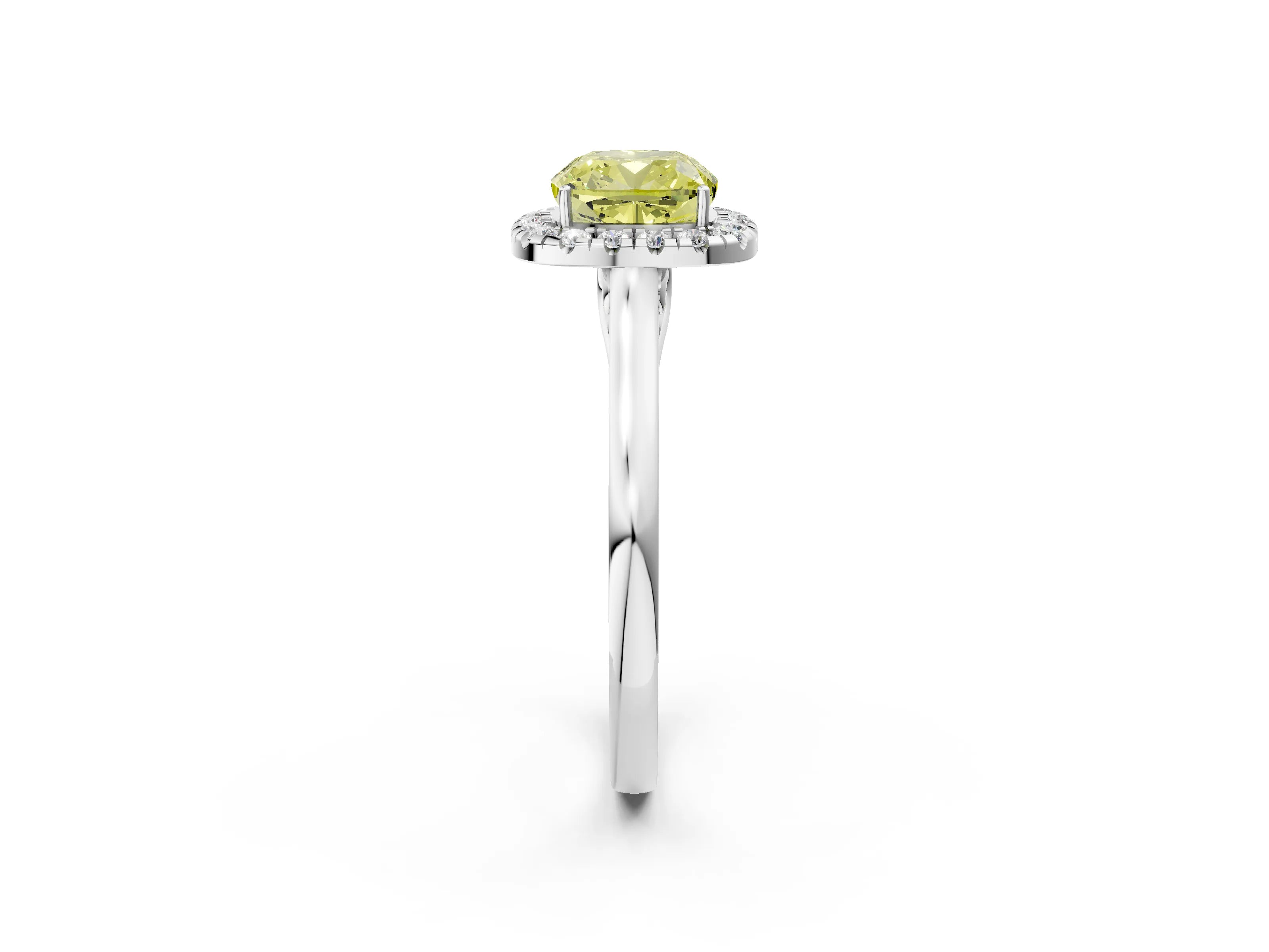 White gold Fancy Yellow Cushion Cut Halo Round Diamond Solitaire Ring with Pavé Band and Four-Prong Setting_14