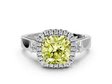 White gold Fancy Yellow Cushion Cut Halo Round Diamond Twist Band with Four-Prong Setting_24