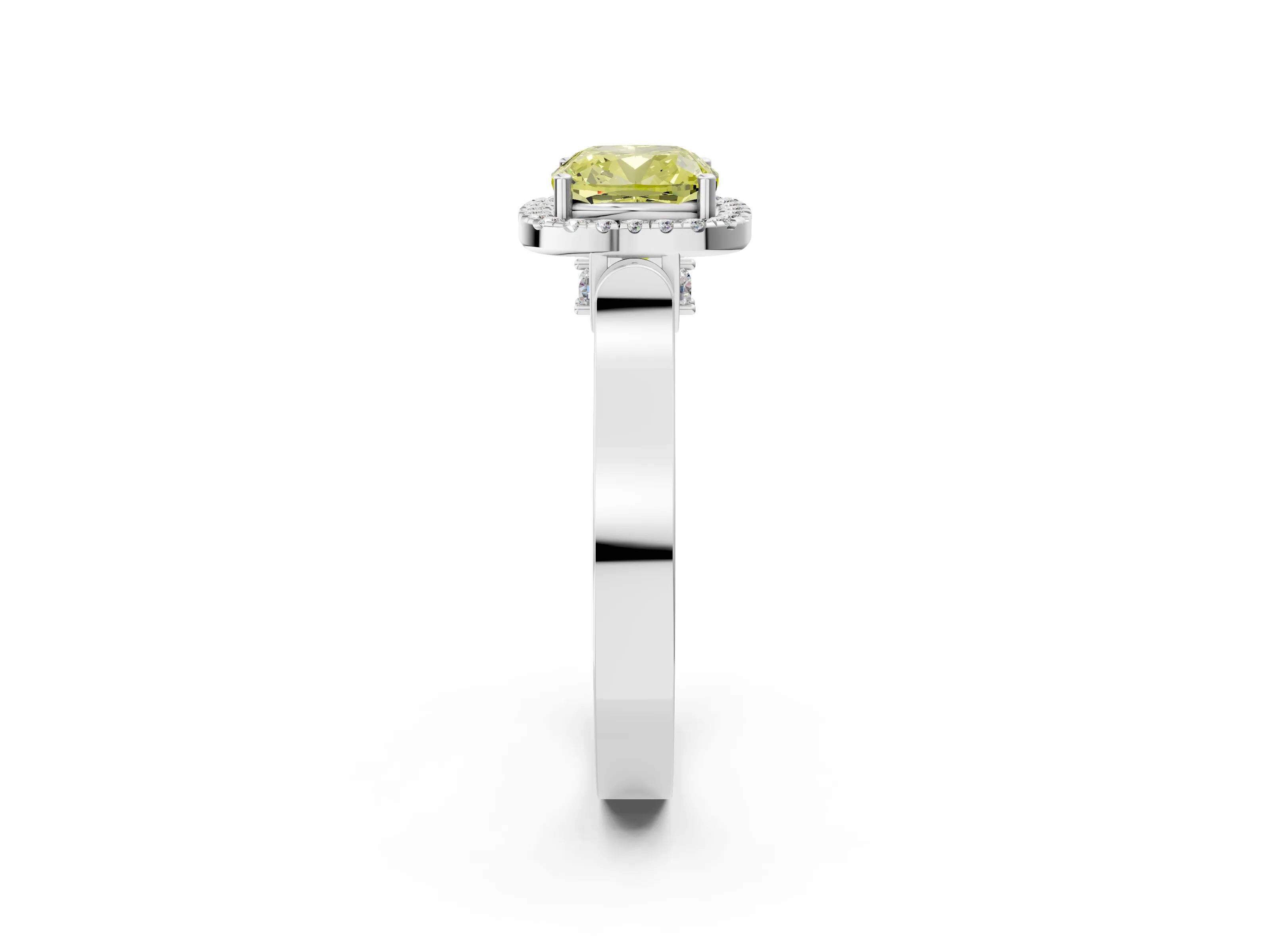 White gold Fancy Yellow Cushion Cut Halo Round Diamond Twist Band with Four-Prong Setting_26