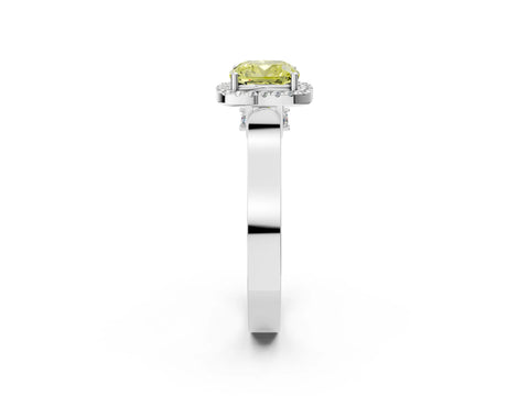 White gold Fancy Yellow Cushion Cut Halo Round Diamond Twist Band with Four-Prong Setting_26
