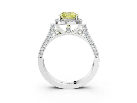 White gold Fancy Yellow Cushion Cut Halo Round Diamond Twist Band with Four-Prong Setting_27