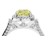 White gold Fancy Yellow Cushion Cut Halo Round Diamond Twist Band with Four-Prong Setting_28
