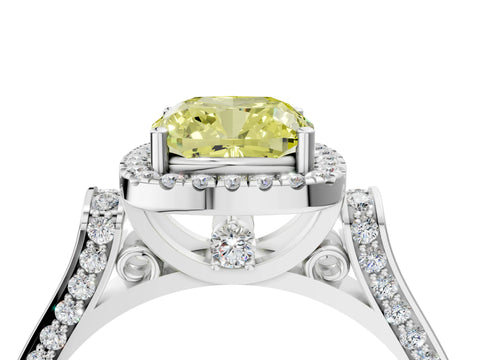 White gold Fancy Yellow Cushion Cut Halo Round Diamond Twist Band with Four-Prong Setting_28