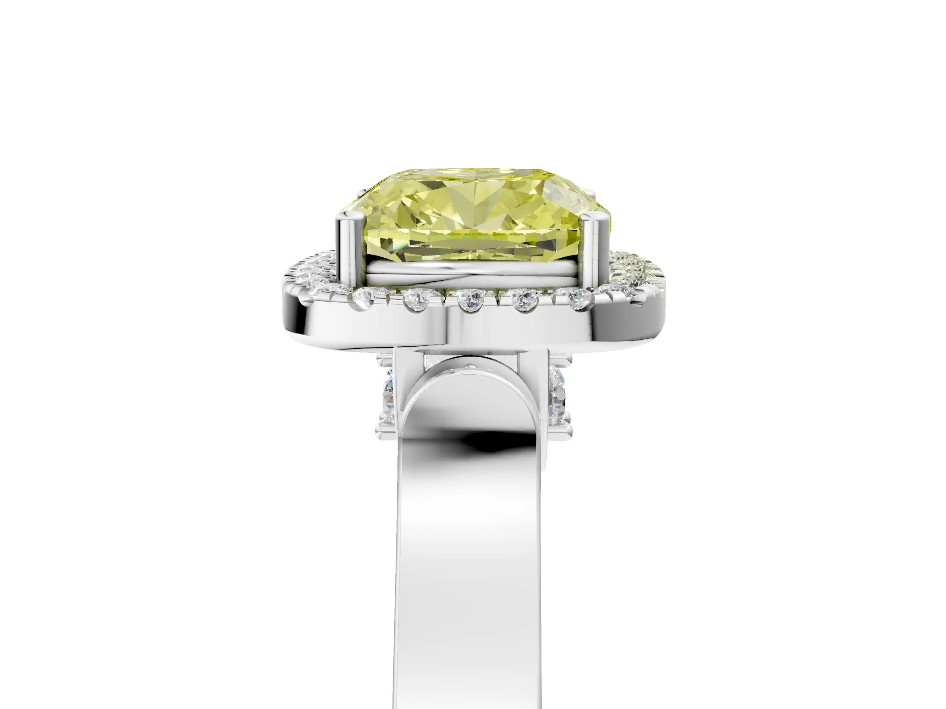 White gold Fancy Yellow Cushion Cut Halo Round Diamond Twist Band with Four-Prong Setting_29