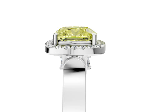 White gold Fancy Yellow Cushion Cut Halo Round Diamond Twist Band with Four-Prong Setting_29