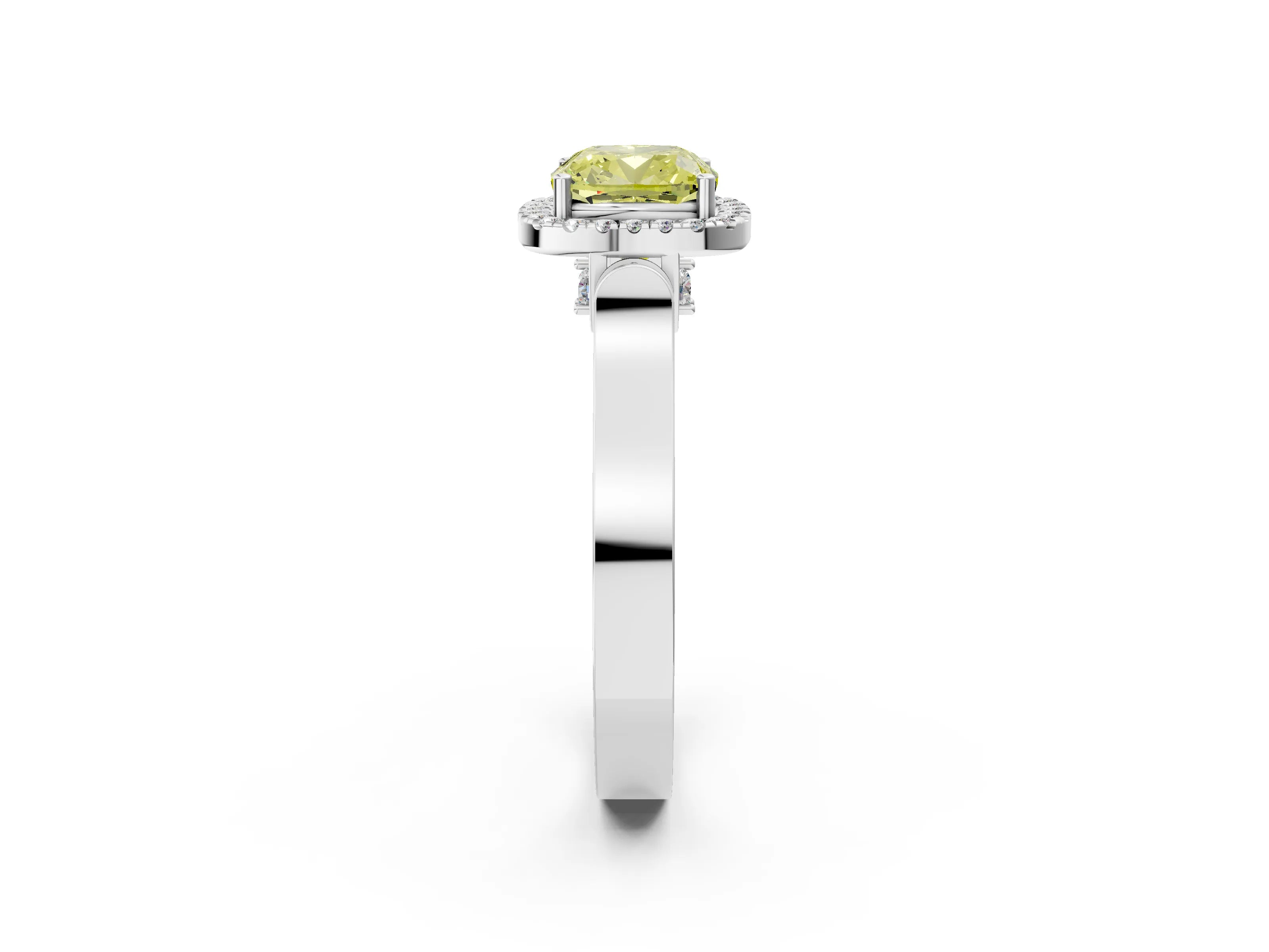 White gold Fancy Yellow Cushion Cut Halo Round Diamond Twist Band with Four-Prong Setting_2
