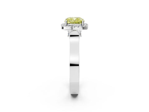 White gold Fancy Yellow Cushion Cut Halo Round Diamond Twist Band with Four-Prong Setting_2