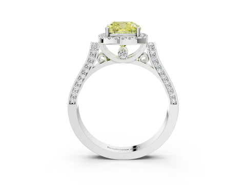 White gold Fancy Yellow Cushion Cut Halo Round Diamond Twist Band with Four-Prong Setting_3