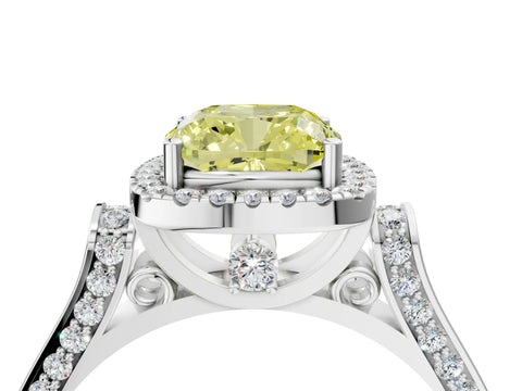 White gold Fancy Yellow Cushion Cut Halo Round Diamond Twist Band with Four-Prong Setting_4