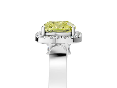 White gold Fancy Yellow Cushion Cut Halo Round Diamond Twist Band with Four-Prong Setting_5